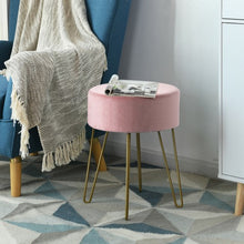 Load image into Gallery viewer, Round Velvet Ottoman Footrest Stool Side Table Dressing Chair w/ Metal Legs-Pink
