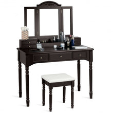 Load image into Gallery viewer, Makeup Dressing Table with Tri-Folding Mirror and Cushioned Stool for Women
