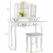 Load image into Gallery viewer, Tri Folding Mirror Makeup Dressing Vanity Set with 4 Drawers-White
