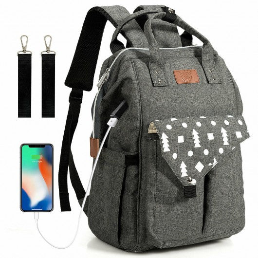 Waterproof Large Diaper Bag Backpack w/ USB Charging