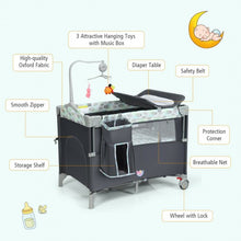 Load image into Gallery viewer, 5-in-1  Portable Baby Beside Sleeper Bassinet Crib Playard w/Diaper Changer-Gray
