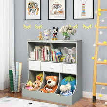 Load image into Gallery viewer, Freestanding Combo Cubby Bin Storage Organizer Unit W/3 Baskets-Gray

