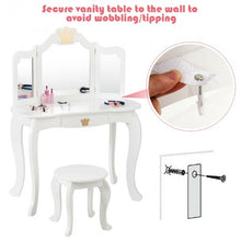 Load image into Gallery viewer, Kids Makeup Dressing Table with Tri-folding Mirror and Stool-White
