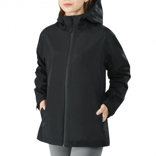 Women's Waterproof & Windproof Rain Jacket with Velcro Cuff-Black-XL