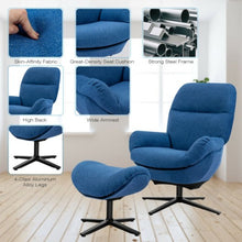 Load image into Gallery viewer, Modern Swivel Rocking Chair and Ottoman Set with Aluminum Alloy Base-Blue

