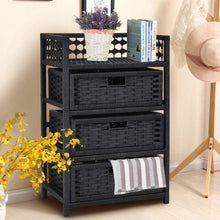 Load image into Gallery viewer, 3 Drawers Wicker Baskets Storage Chest Rack-Black

