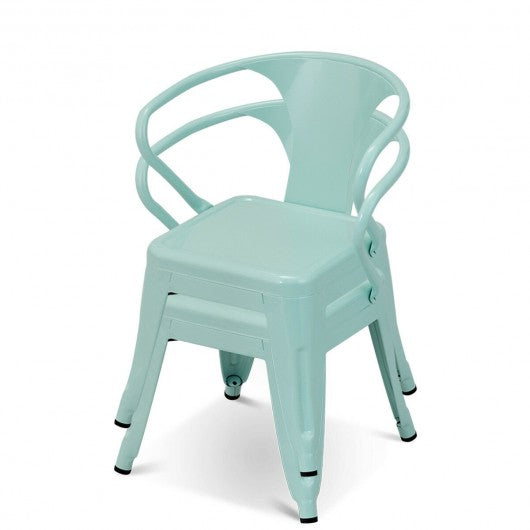 Set of 2 Steel Armchair Stackable Kids Chairs-Green