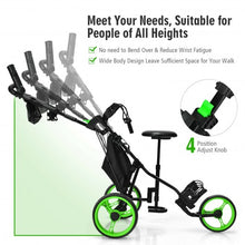 Load image into Gallery viewer, 3 Wheels Folding Golf Push Cart with Seat Scoreboard and Adjustable Handle-Green
