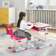 Load image into Gallery viewer, Kids Height Adjustable Desk and Chair Set with Tilted Tabletop and Drawer-Pink
