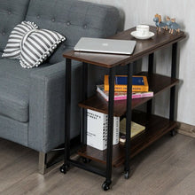 Load image into Gallery viewer, 360° Rotating Sofa Side Table with Storage Shelves and Wheels-Walnut
