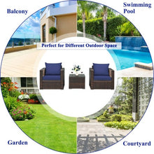 Load image into Gallery viewer, 3 Pcs Patio Conversation Rattan Furniture Set with Cushion-Blue

