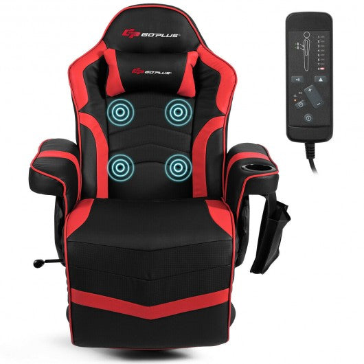 Ergonomic High Back Massage Gaming Chair with Pillow-Red