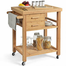 Load image into Gallery viewer, Bamboo Kitchen Trolley Cart with Tower Rack and Drawers
