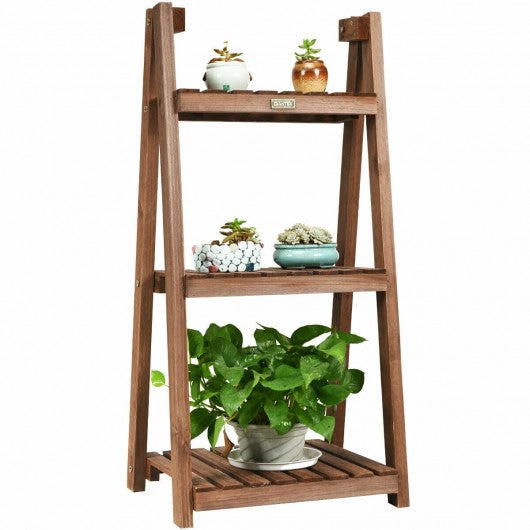 3-Tier Folding Flower Stand Rack Wood Plant Storage Display Shelf