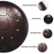 Load image into Gallery viewer, 10&quot; High Carbon 11 Notes Steel Tongue Drum with Drum Hammer-Coffee
