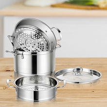 Load image into Gallery viewer, 3-Tier Steamer Pot 304 Stainless Steel Steaming Cookware with Glass Lid
