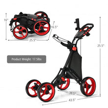 Load image into Gallery viewer, Lightweight Foldable Collapsible 4 Wheels Golf Push Cart-Red
