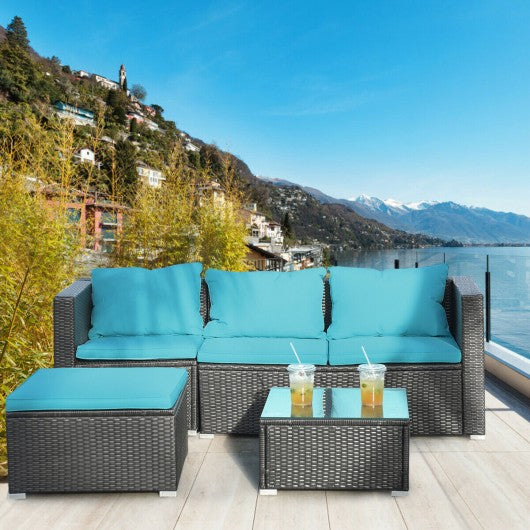 4 pcs Rattan Furniture Set Loveseat Chair with Cushioned