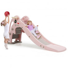 Load image into Gallery viewer, 3-in-1 Kids Climber Slide Play Set  with Basketball Hoop and Ball-Pink
