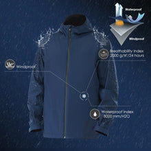 Load image into Gallery viewer, Men&#39;s Waterproof Rain Windproof Hooded Raincoat Jacket-Navy-M
