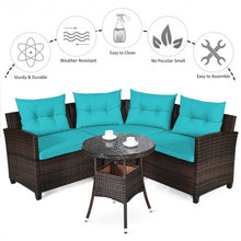 Load image into Gallery viewer, 4Pcs Outdoor Cushioned Rattan Furniture Set-Turquoise

