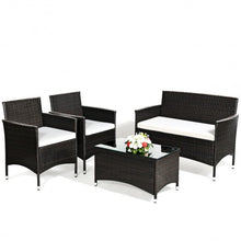 Load image into Gallery viewer, 4 pcs Patio Garden Rattan Furniture Set Coffee Table Cushioned Sofa
