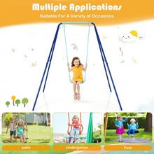 Load image into Gallery viewer, Outdoor Kids Swing Set with Heavy Duty Metal A-Frame and Ground Stakes-Blue
