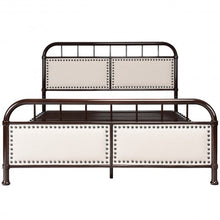 Load image into Gallery viewer, Full Size Metal Upholstered Panel Headboard Bed Frame-Chocolate
