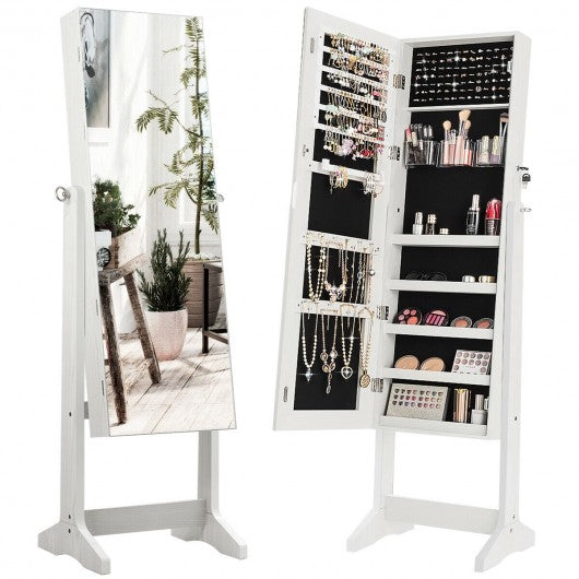 Jewelry Cabinet Armoire Lockable Standing Storage Organizer-White