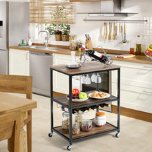 Load image into Gallery viewer, 3-Tier Metal Frame Rolling Kitchen Island Trolley Cart-Natural
