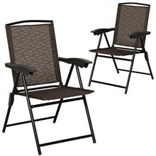 Load image into Gallery viewer, 2 Pcs Folding Sling Chairs with Steel Armrest and Adjustable Back for Patio
