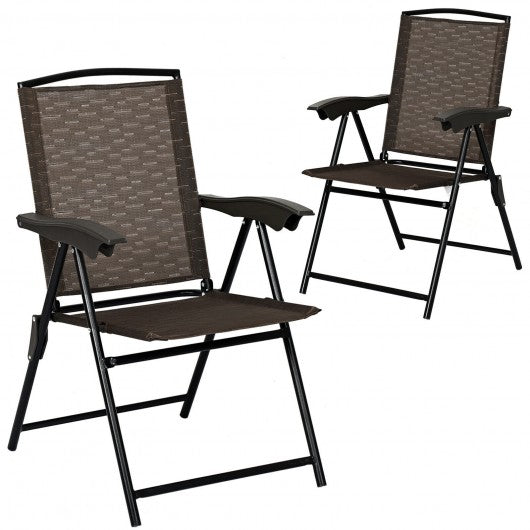 2 Pcs Folding Sling Chairs with Steel Armrest and Adjustable Back for Patio