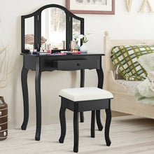 Load image into Gallery viewer, Vanity Makeup Dressing Table Set with Tri-Folding Mirror and Drawer-Black
