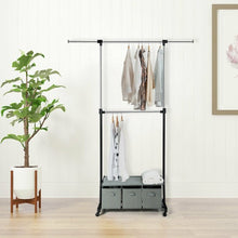 Load image into Gallery viewer, 2-Rod Adjustable Garment Rack with Shelf &amp; Storage Boxes

