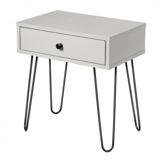 Nightstand Sofa End Table with One Drawer and Steel Pipe