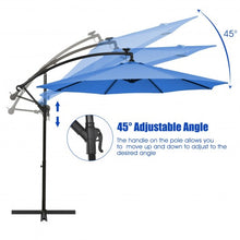 Load image into Gallery viewer, 10 Ft Solar LED Offset Umbrella with 40 Lights and Cross Base for Patio-Blue
