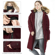 Load image into Gallery viewer, Women&#39;s Hooded Long Down Coat with Faux-fur Trim-Red-XXL
