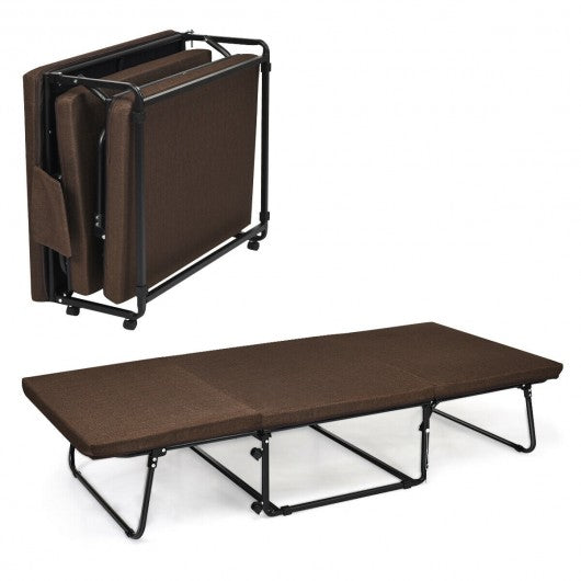 Folding Guest Sleeper Bed w/6 Position Adjustment-Brown