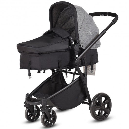 2-in-1 Folding Aluminum Buggy Newborn Travel Baby Stroller-Gray