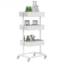 Load image into Gallery viewer, 3-Tier Metal Rolling Storage Cart Mobile Organizer with Adjustable Shelves-White
