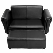 Load image into Gallery viewer, Black/White Kids Double Sofa with Ottoman-Black
