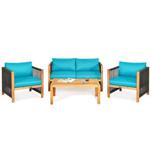 Load image into Gallery viewer, 4 Pcs Acacia Wood Outdoor Patio Furniture Set with Cushions-Turquoise
