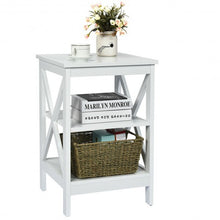 Load image into Gallery viewer, 3-Tier Nightstand End Table with X Design Storage -White
