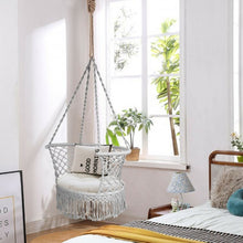 Load image into Gallery viewer, Hanging Hammock Chair Macrame Swing Hand Woven Cotton Backrest-Gray
