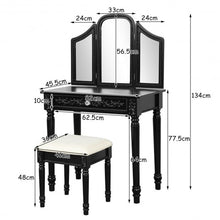 Load image into Gallery viewer, Vanity Dressing Makeup Table Set with Tri-Folding Mirror and Stool-Black
