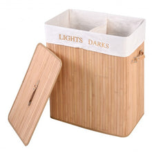 Load image into Gallery viewer, Double Rectangle Bamboo Hamper Laundry Basket Cloth Storage Bag Lid-Natrual
