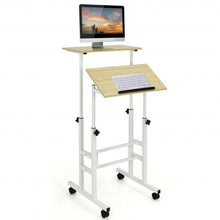 Load image into Gallery viewer, Height Adjustable Mobile Standing Desk with rolling wheels for office and home-Natural
