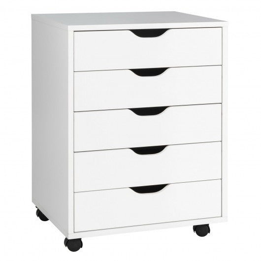 5 Drawer Mobile Lateral Filing Storage Home Office Floor Cabinet w/Wheels-White