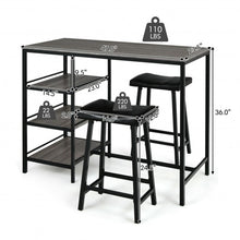 Load image into Gallery viewer, 3 Pcs Counter Height Dining Bar Table Set w/ 2 Stools and 3 Storage Shelves-BK

