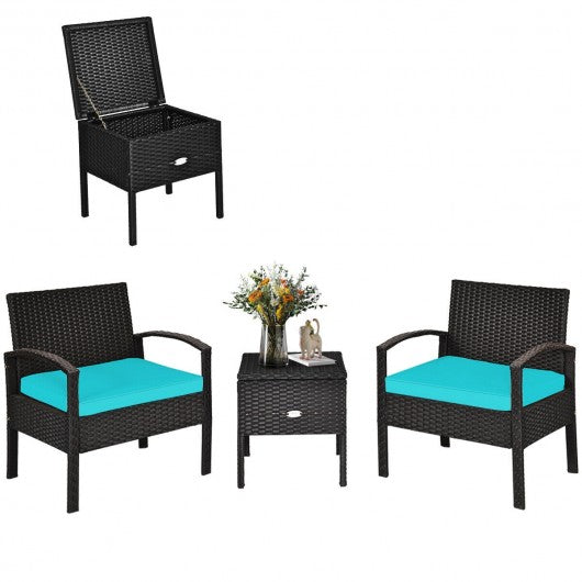 3 Piece Patio Furniture Set PE Rattan Wicker Sofa Set with Washable Cushion-TU